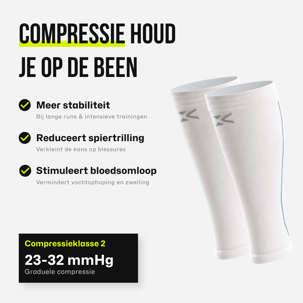 KINEX compressie kuitsleeves Arctic White, infographic compressie voordelen #kleur_arctic white