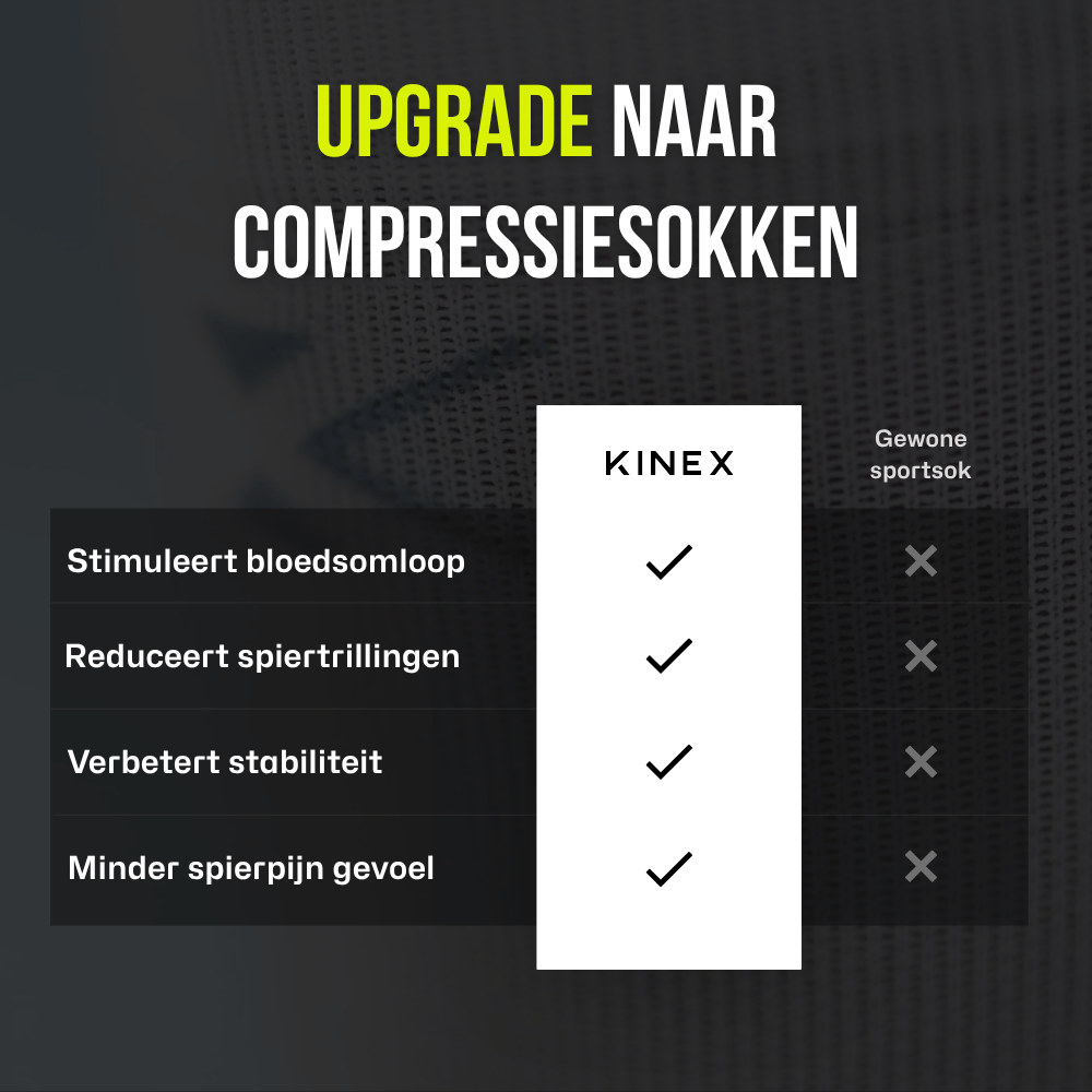 KINEX compressie kuitsleeves Arctic White, infographic vergelijking met gewone sportsok #kleur_arctic white