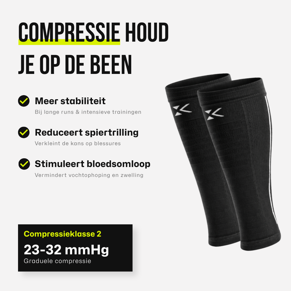 KINEX compressie kuitsleeves Midnight Black, infographic compressie voordelen #kleur_midnight black