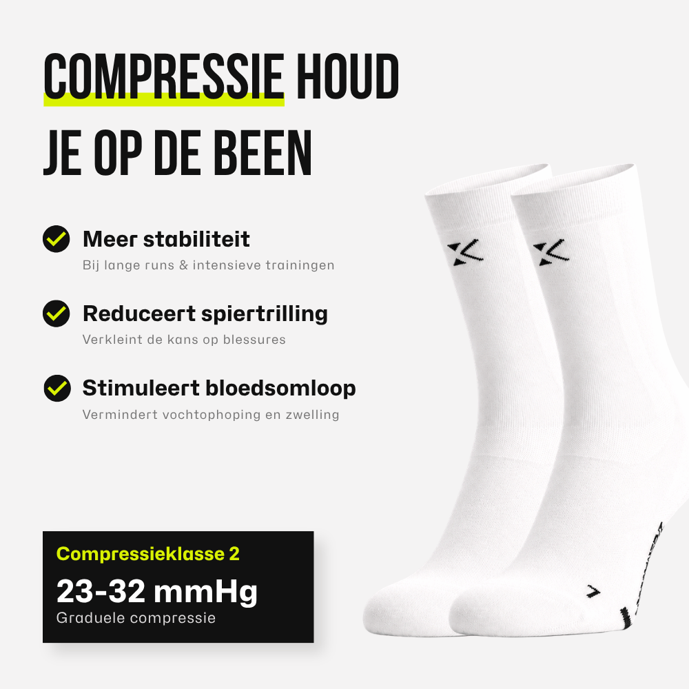 KINEX korte compressiesokken Arctic White, infographic compressie voordelen #kleur_arctic white