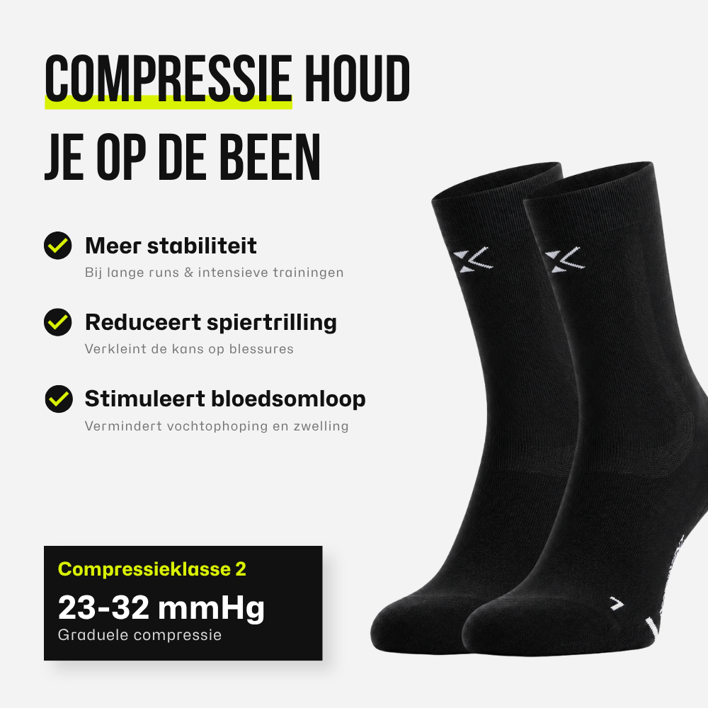 KINEX korte compressiesokken Midnight Black, infographic compressie voordelen #kleur_midnight black