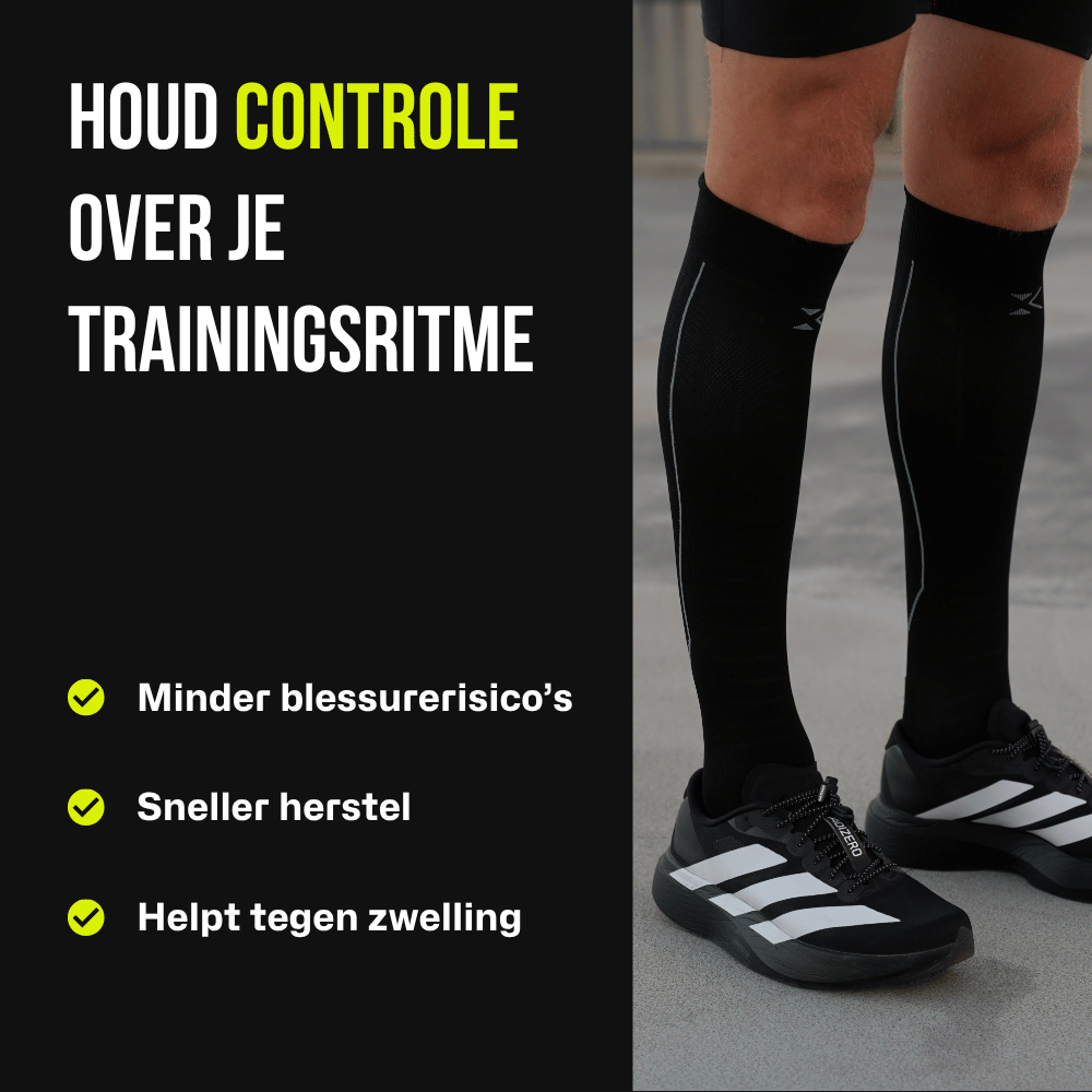 KINEX lange compressiesokken Midnight Black, infographic trainingsritme #kleur_midnight black