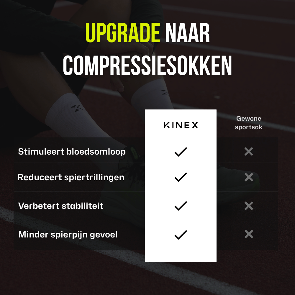 KINEX korte compressiesokken Arctic White, infographic vergelijking met gewone sportsok #kleur_arctic white